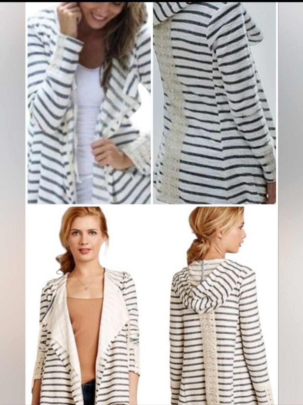 Anthropologie Cardigan Saturday Sunday Hooded Striped Open Front Navy White S